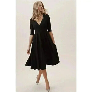 BHLDN Valdis Black Mother Of The Bride Midi Dress Size 12 NWT V-Neck 3/4 Sleeves